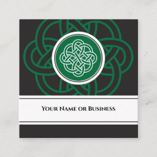 Vackra Irish Black, Grönt och White Celtic Knot Fyrkantigt Visitkort