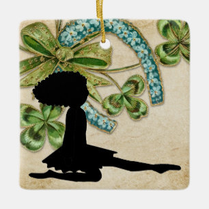 Vackra Irish Dancer, Shamrock och Horseshoe Julgransprydnad Keramik