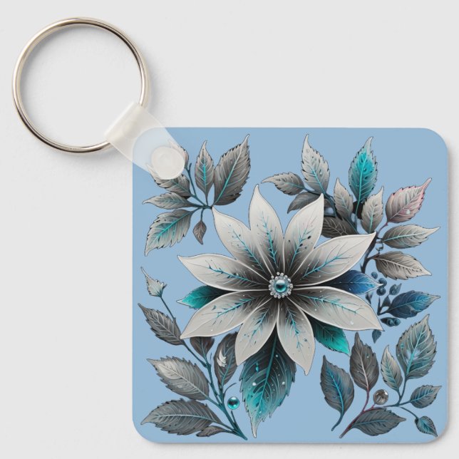 vackra isblommor och isblad nyckelring (Framsida)