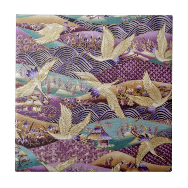 Vackra japanska Cranes Kakelplatta (Framsidan)