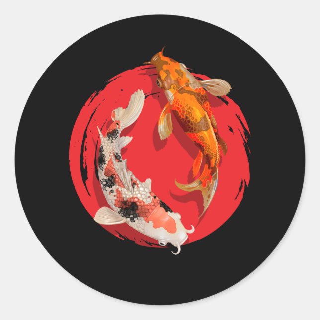 Vackra japanska koi Fishes Runt Klistermärke (Framsida)