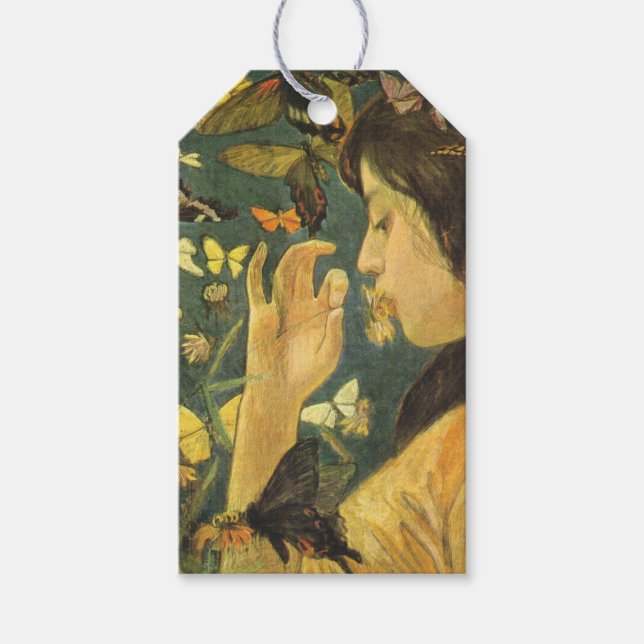 Vackra japanska kvinnor med fjärilar presentetikett (Framsidan)