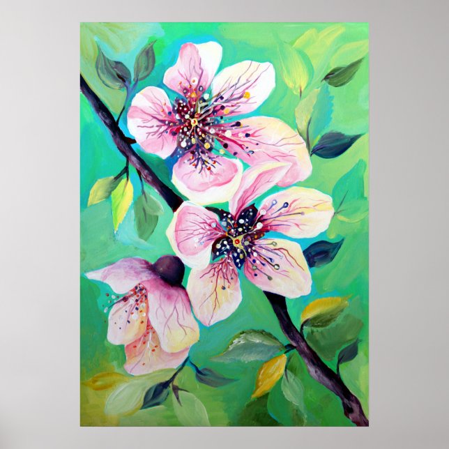 Vackra japanska Sakura körsbärsträd blommor Poster (Framsidan)