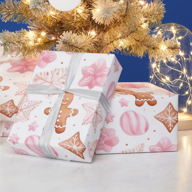 Vackra jordgubbsgingerbröd jul presentpapper (Helgdagar)