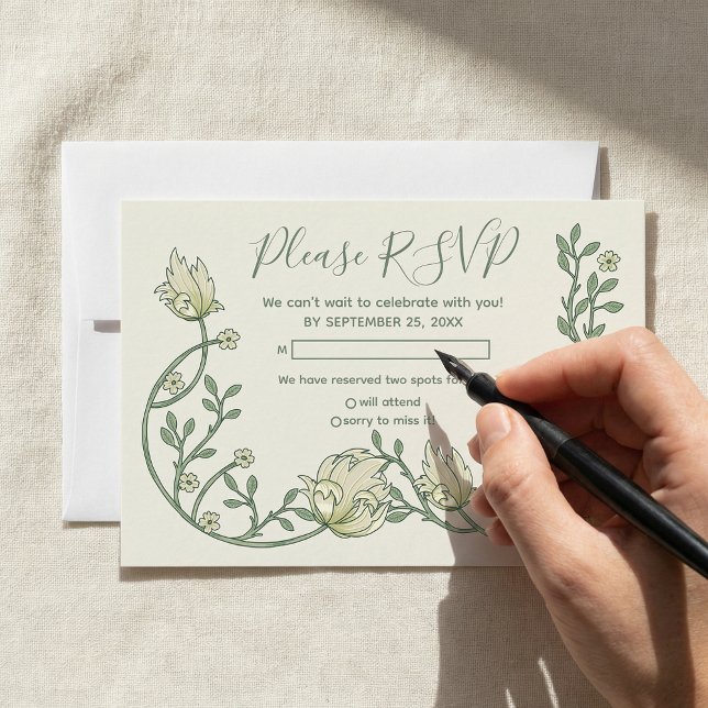 Vackra jugendblommor rsvp-kort OSA kort (Pretty art nouveau flowers rsvp card.)
