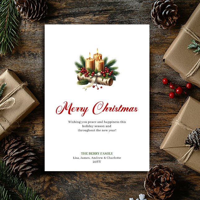 Vackra julgranar med tallgrenarkort julkort (Lovely Christmas candles with pine branches card)