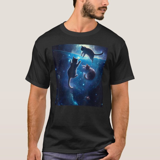 Vackra katter som spelar i Rymden Cat art söt T Shirt (Framsida)