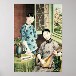 Vackra kinesiska Woman Music Porträtt Gamla kinesi Poster