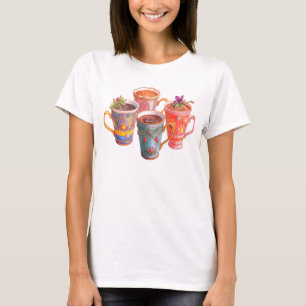 Vackra koppar läcker kaffe på en vit SS T Shirt