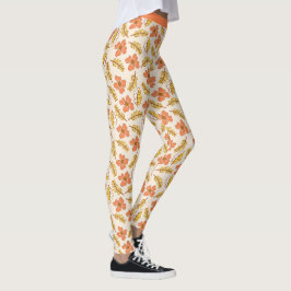 Vackra korall lax blommig lövverk blommor yoga leggings
