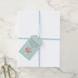 Vackra korall- och blå blomsterbröllopspresentkort presentetikett