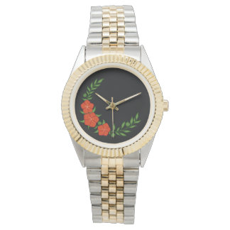 Vackra Krona Crescent of Red Flowers Armbandsur