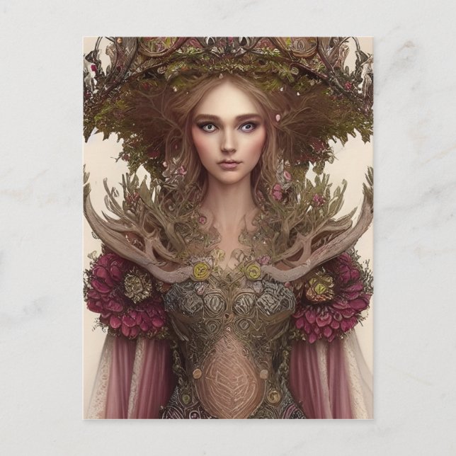 Vackra kvinnor från skogsplantor och blommor vykort (Framsida)