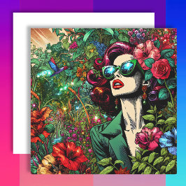 Vackra kvinnor i Blommors trädgård Julkort