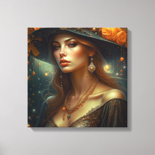 Vackra kvinnor i Hat Etheral Ai Art Canvastryck