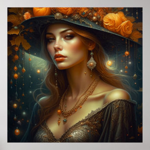 Vackra kvinnor i Hat Etheral Ai Art Poster