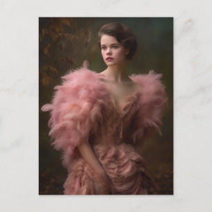 Vackra kvinnor i Rosa Feather Dress Postcard Vykort