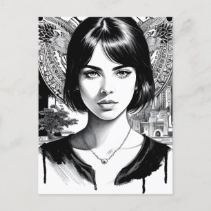 Vackra kvinnor i svartvitt vykort