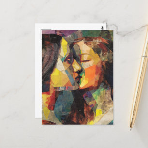 Vackra kvinnor Kissing Mixed Media Collage Vykort