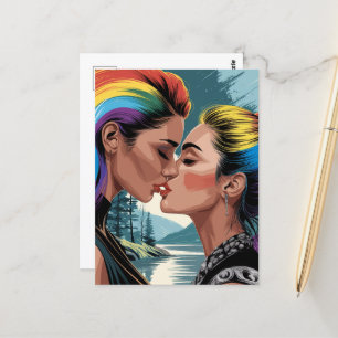 Vackra kvinnor Kissing Vykort
