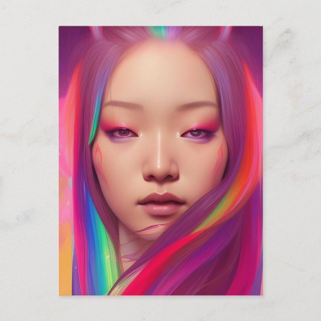 Vackra kvinnor med färgstark hår vykort (Framsida)