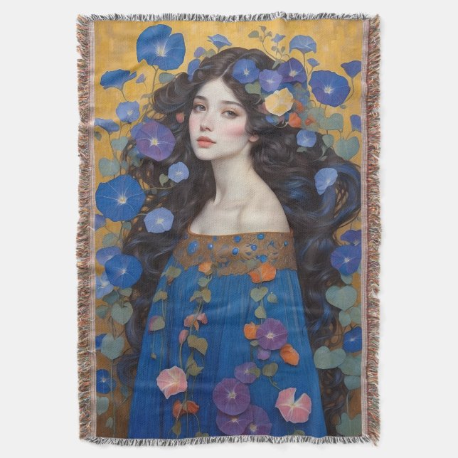 Vackra kvinnor med morgonglorier filt (Framsidan Vertikal)