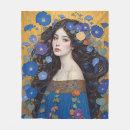 Vackra kvinnor med morgonglorier fleecefilt