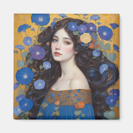 Vackra kvinnor med morgonglorier magnet