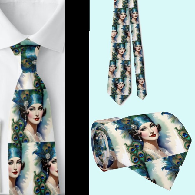 Vackra kvinnor med Peacock Feathers Neck Tie Slips (Skapare uppladdad)
