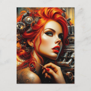 Vackra kvinnor med Red Hair Steampunk Vykort