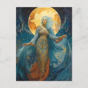 Vackra kvinnor och Måne Fantasy Art Postcard Vykort