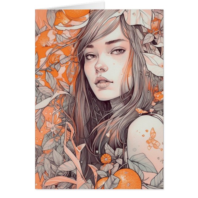 Vackra kvinnor och Orangar Blank Inside Hälsning Hälsningskort (Framsidan)