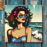 Vackra kvinnor på Beach Tecknad Bok pop Art Canvastryck<br><div class="desc">Söt ai gav en bild av söt dam på stranden med solglasögon med havets bakgrund tecknad bok stil popart.</div>