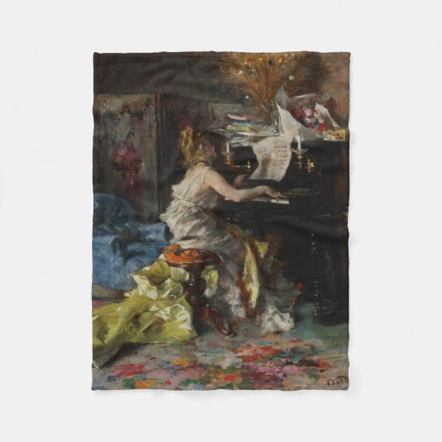 Vackra kvinnor som spelar Piano (av Boldini) Fleecefilt (Framsidan)