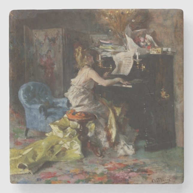 Vackra kvinnor som spelar Piano (av Boldini) Stenunderlägg (Framsidan)