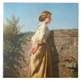 Vackra kvinnor Tittar över muren (Vintage) Kakelplatta