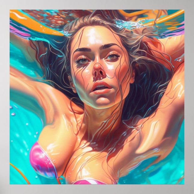 Vackra kvinnor under Vatten AI Art Poster (Framsidan)