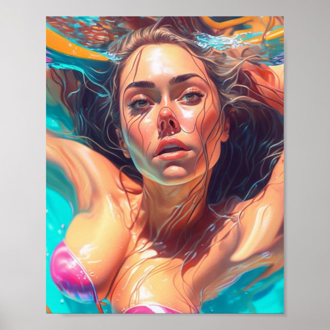 Vackra kvinnor under Vatten AI Art Poster (Framsidan)