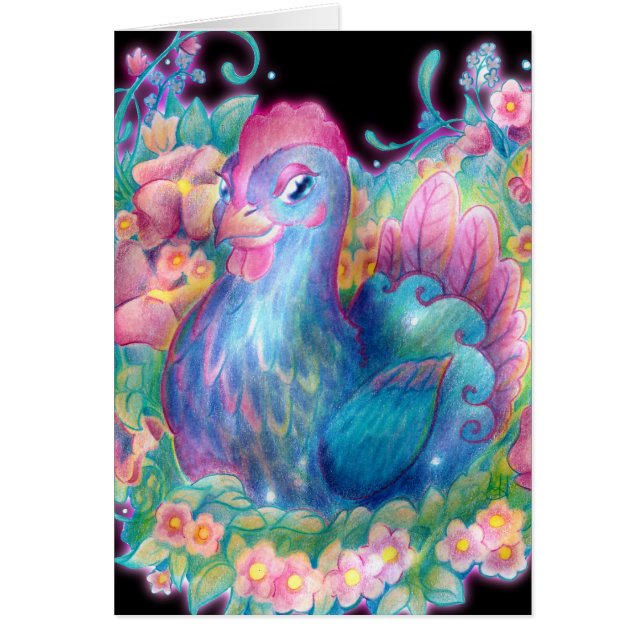 Vackra kycklingar och blommor hälsningskort (Framsidan)