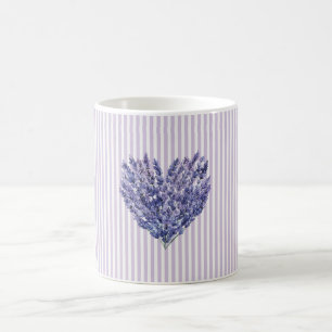 Vackra Lavendel Vita Ränder Hjärta Kaffemugg