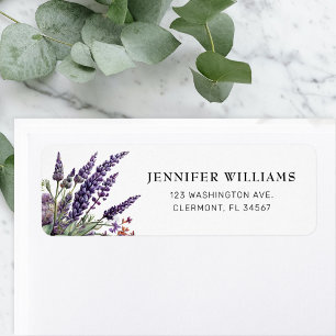 Vackra lavendelblommor returadressetiketter returadress etikett