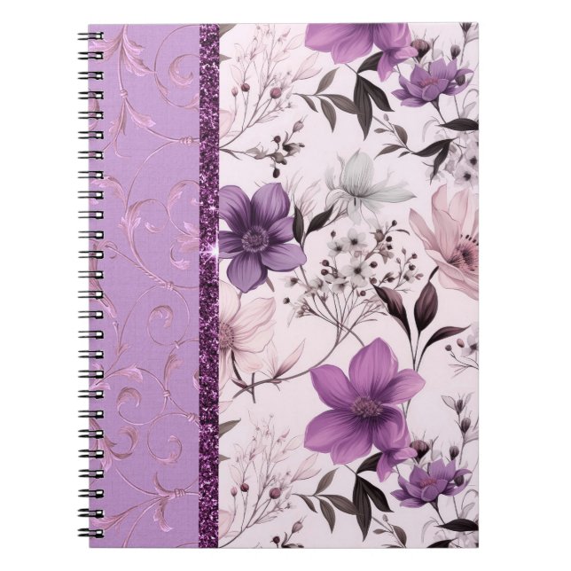 Vackra lavender och rosa blommigt anteckningsbok (Framsidan)