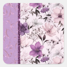 Vackra lavender och rosa blommigt fyrkantigt klistermärke