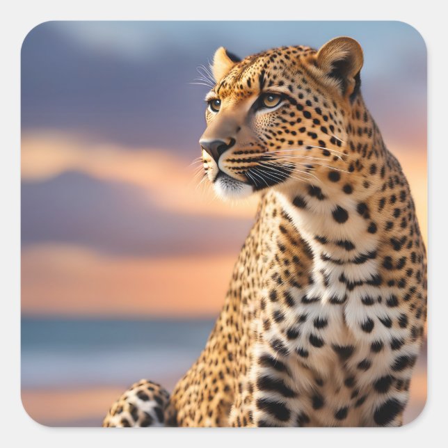 Vackra Leopard Fyrkantigt Klistermärke (Framsida)