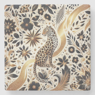 Vackra Leopard och Guld Glitter Stenunderlägg