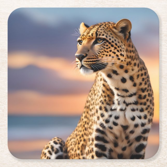 Vackra Leopard Underlägg Papper Kvadrat (Framsidan)