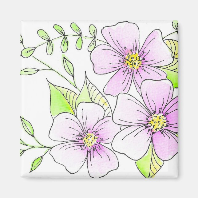 Vackra lila akvarellblommor magnet (Framsidan)