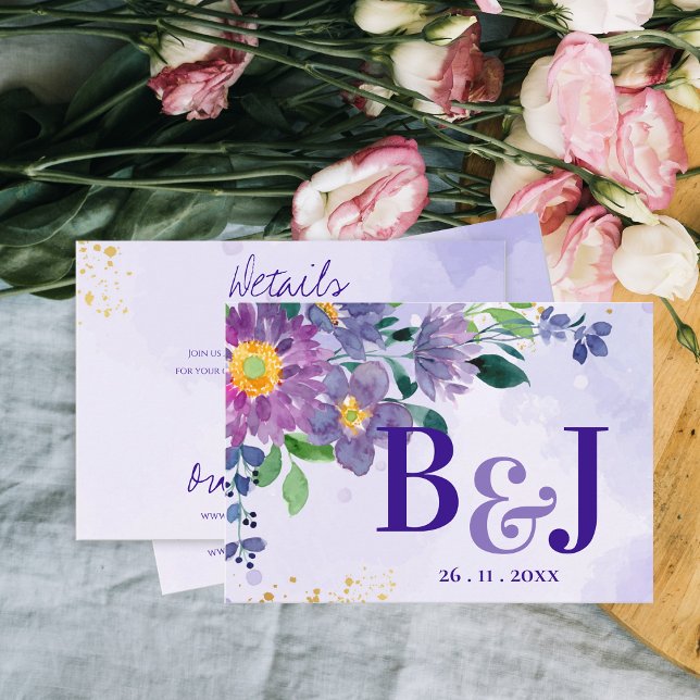 Vackra lila blå blommande bröllopsdetaljer tilläggskort (Pretty Purple Blue Floral Wedding Details Enclosure Card)