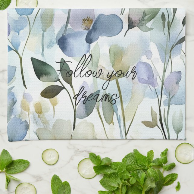 Vackra lila blommor bröllopsdusch kökshandduk (Vikta)