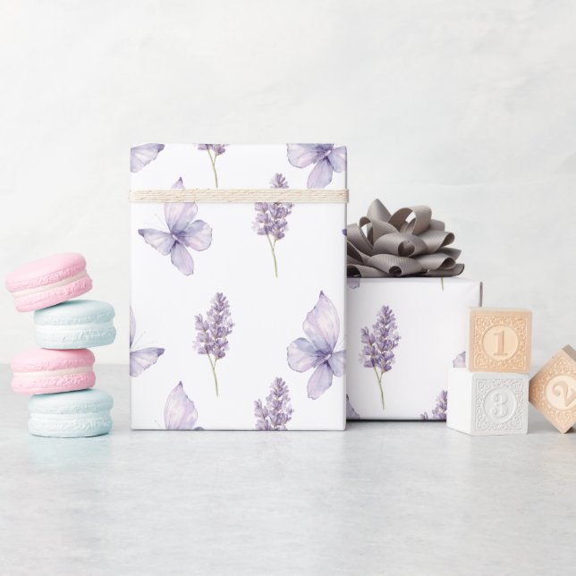 Vackra lila blommor Fjäril Baby Shower  Presentpapper (Baby Shower)